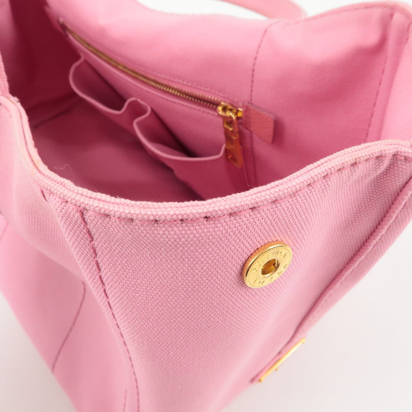 Prada Logo Canapa CanvasTote Bag Hand Bag Pink B1877B