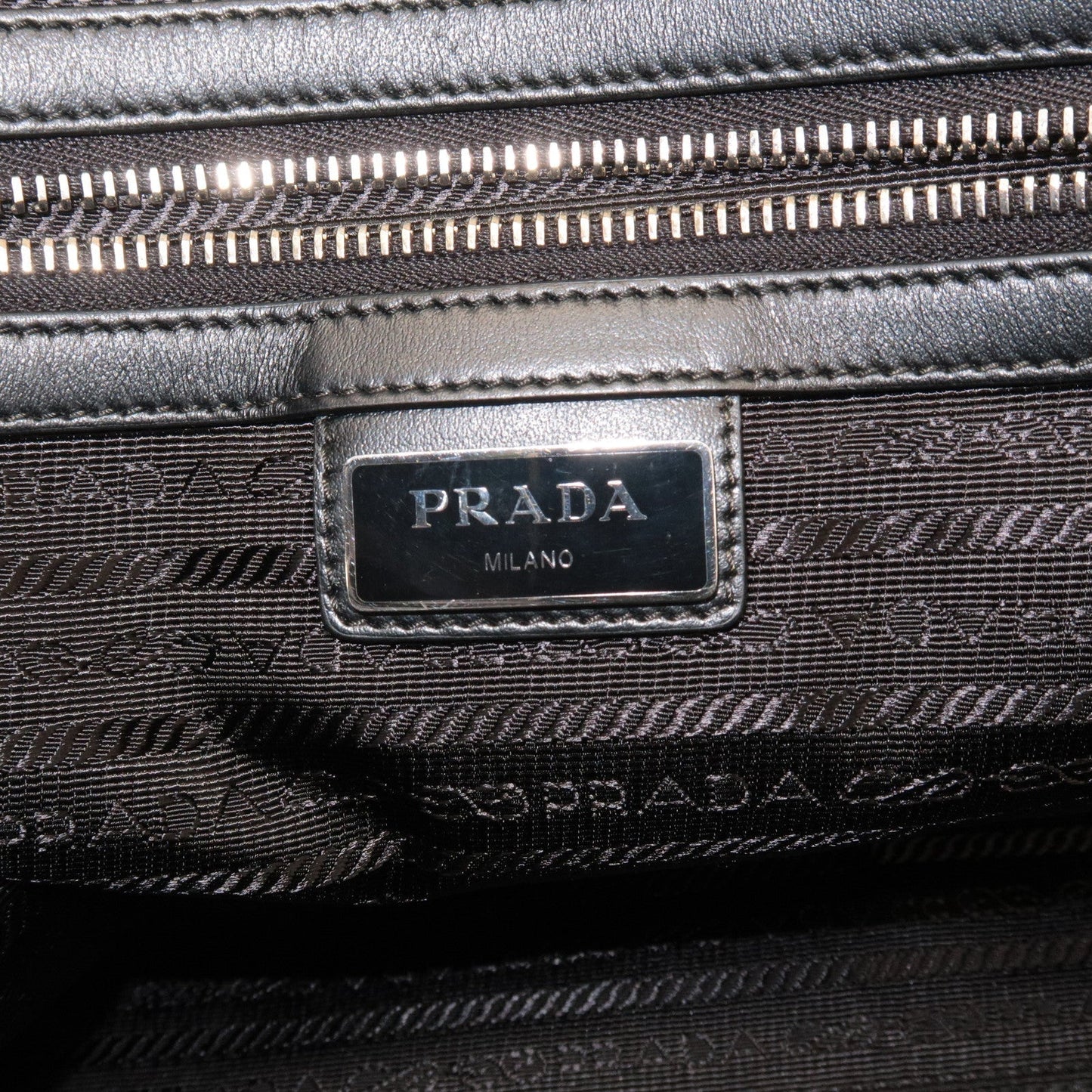 Prada Logo Nylon Leather Tote Bag Shoulder Bag Black