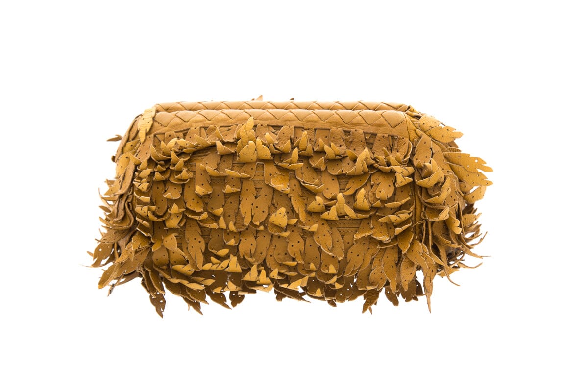 Bottega Veneta Mustard Leaf Effect Leather Clutch