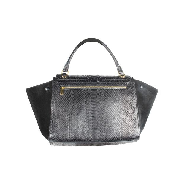 Celine Black Python Trapeze Medium Tote