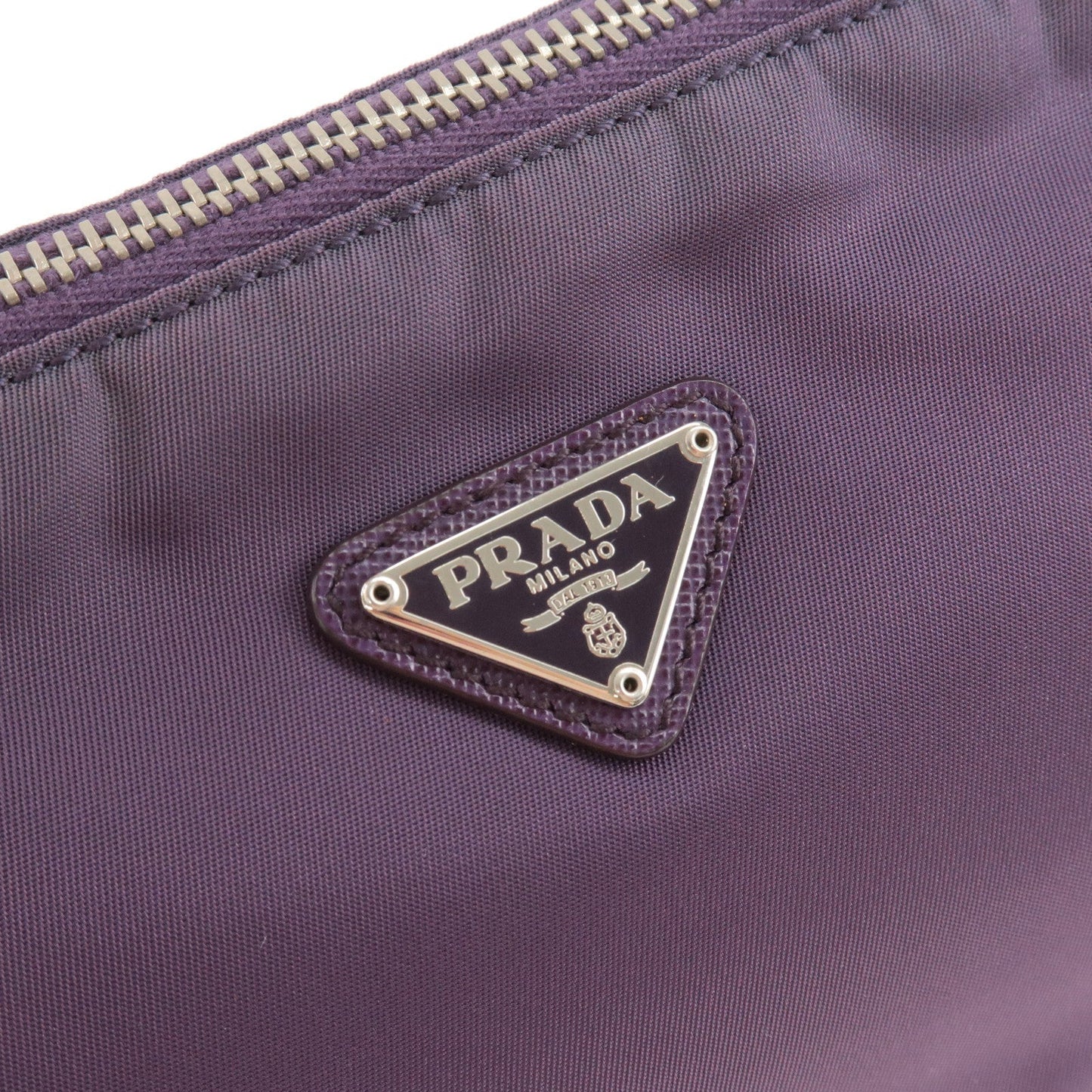 Prada Logo Nylon Hand Bag Purse Cosmetic Pouch Purple MV633