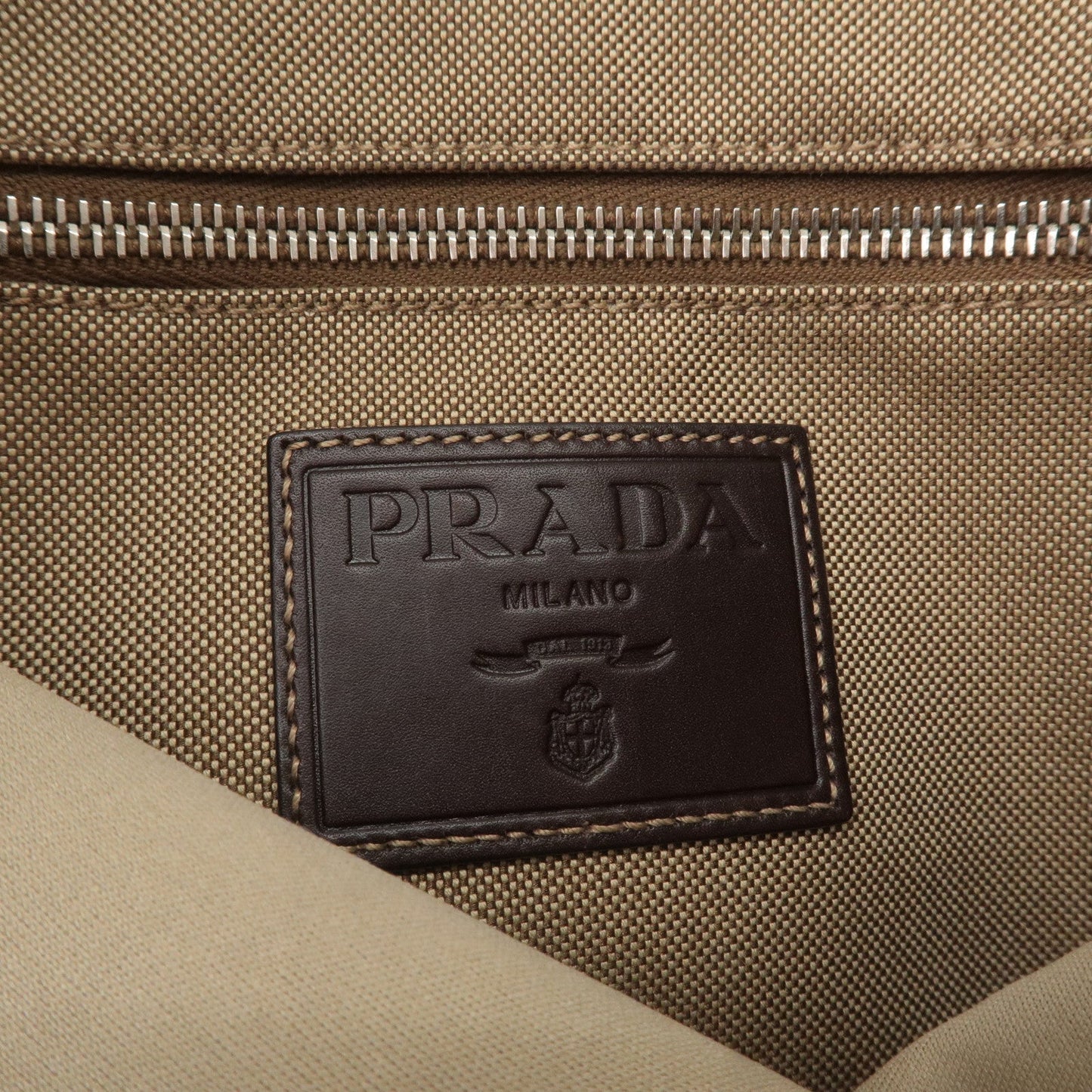 Prada Logo Jacquard Leather Shoulder Bag Beige Brown VA0655