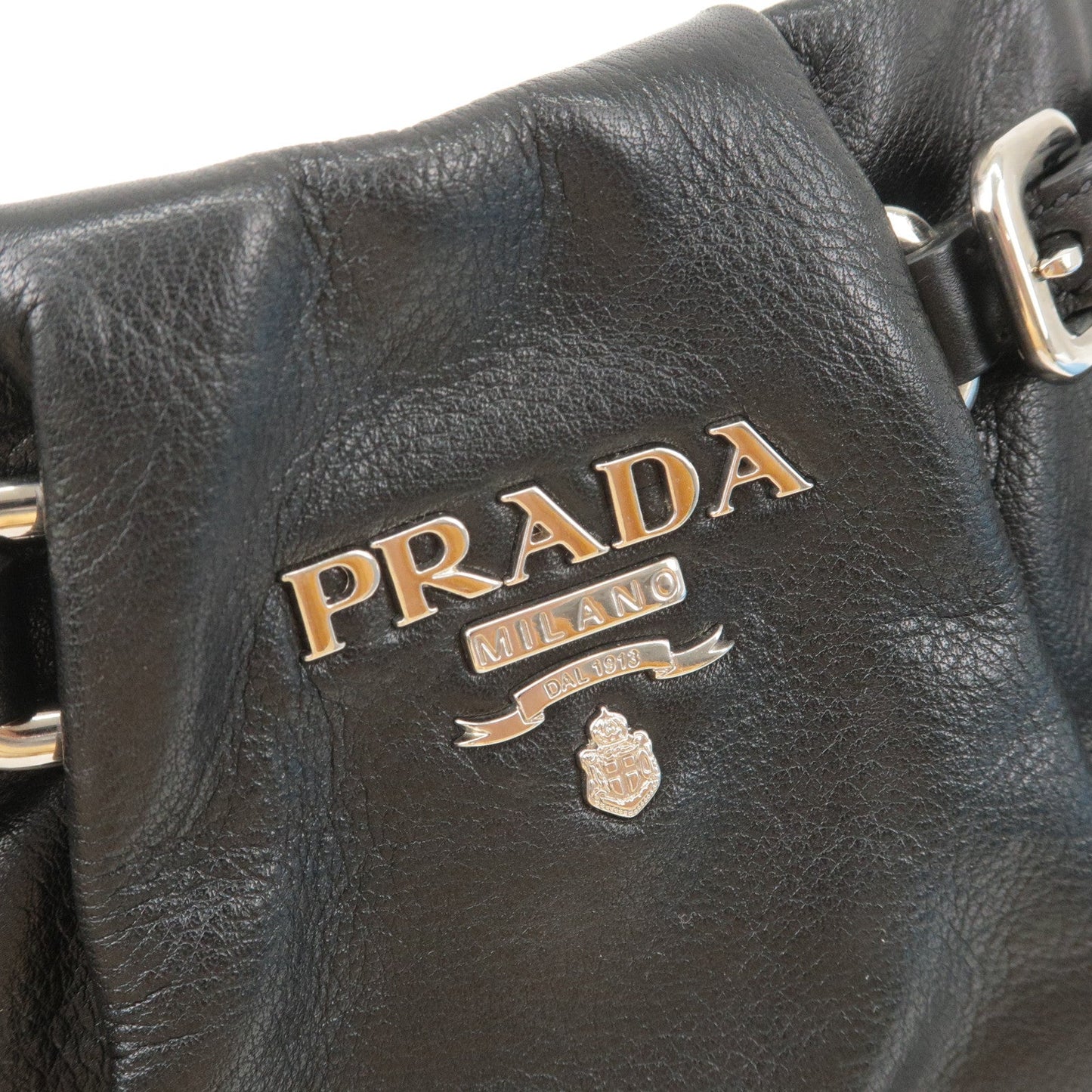 Prada Logo Leather Shoulder Bag Hand Bag Black BR3795