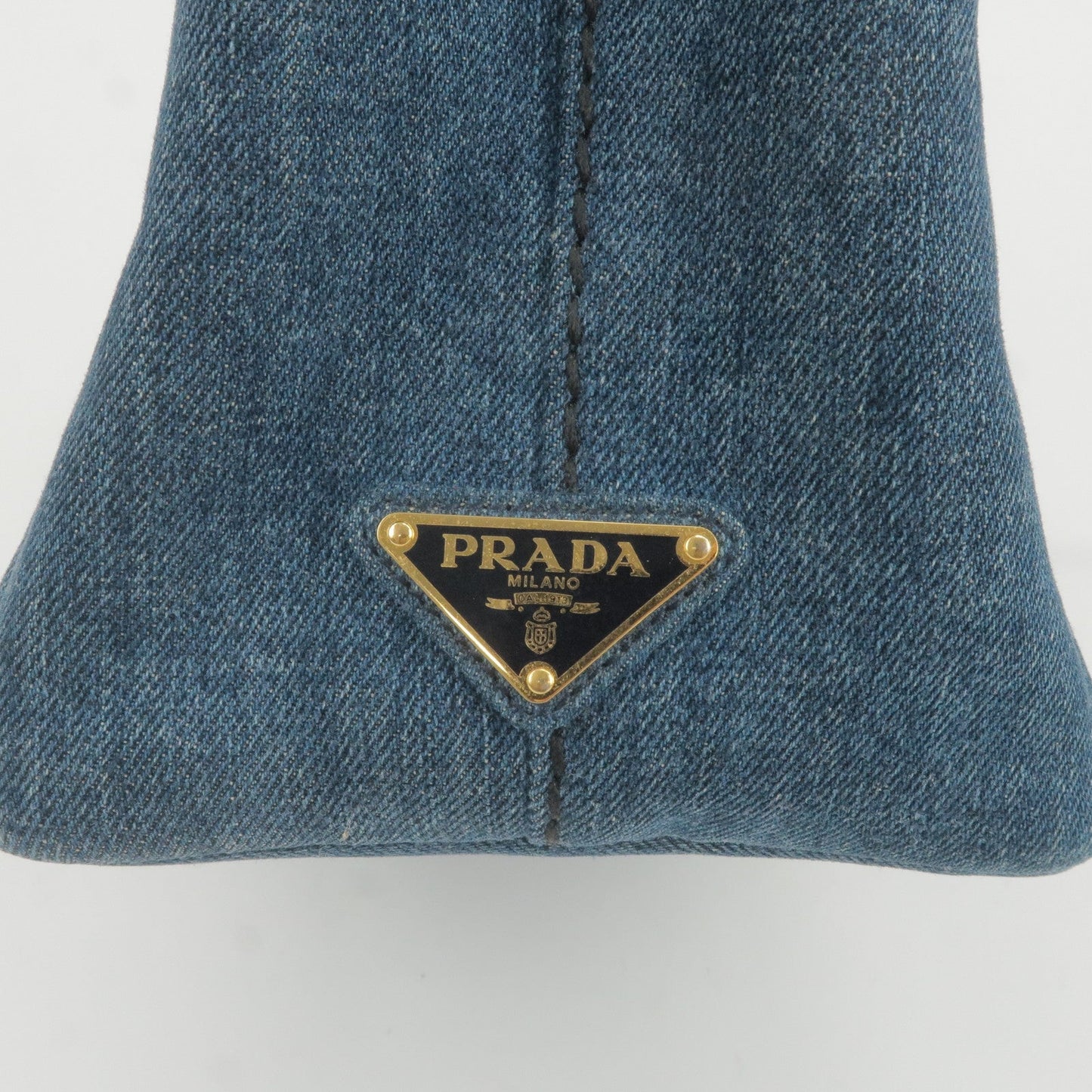 Prada Logo Denim Canapa Mini Hand Bag Tote Bag Blue 1BG439