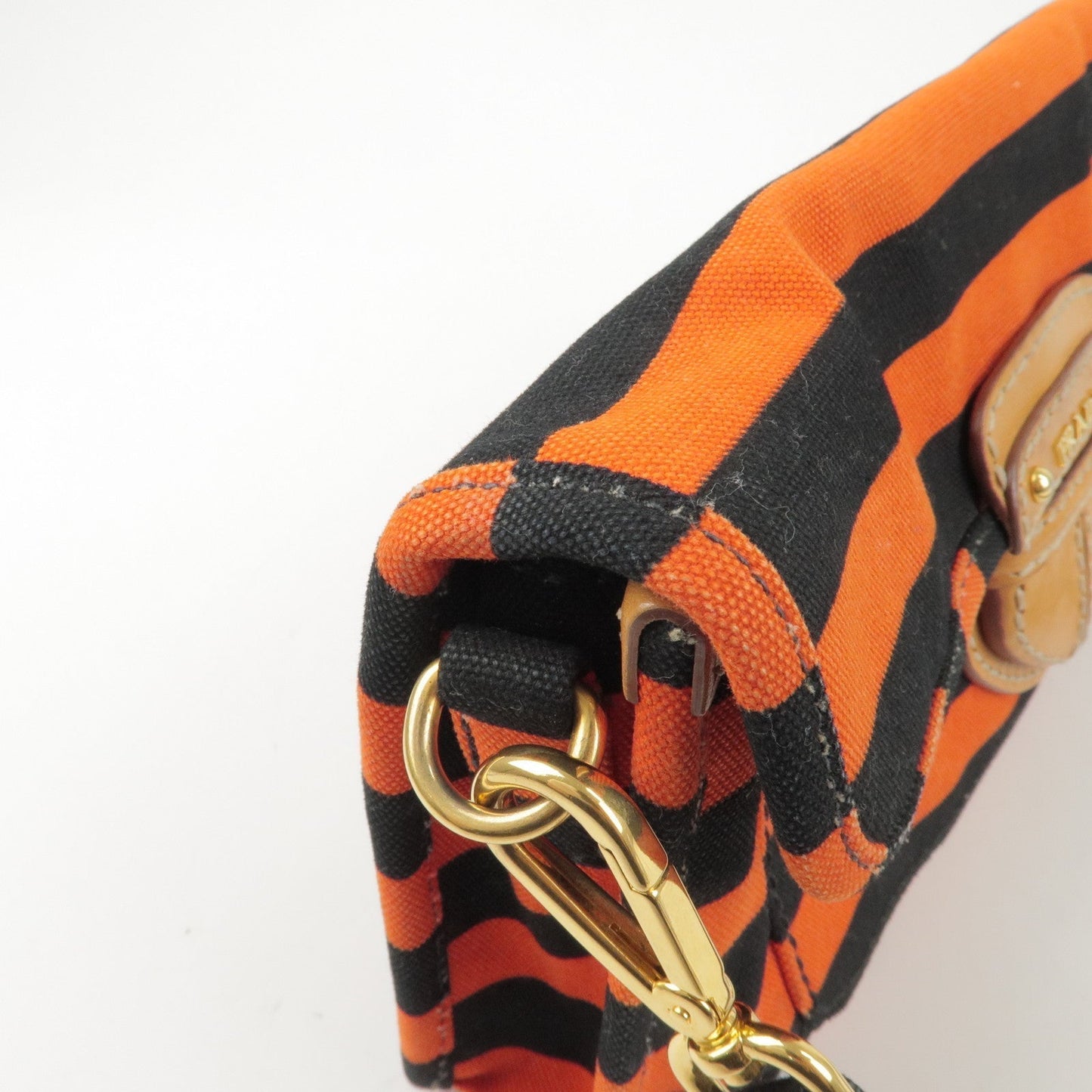 Prada Logo Canvas Leather Shoulder Bag Hand Bag Orange Black