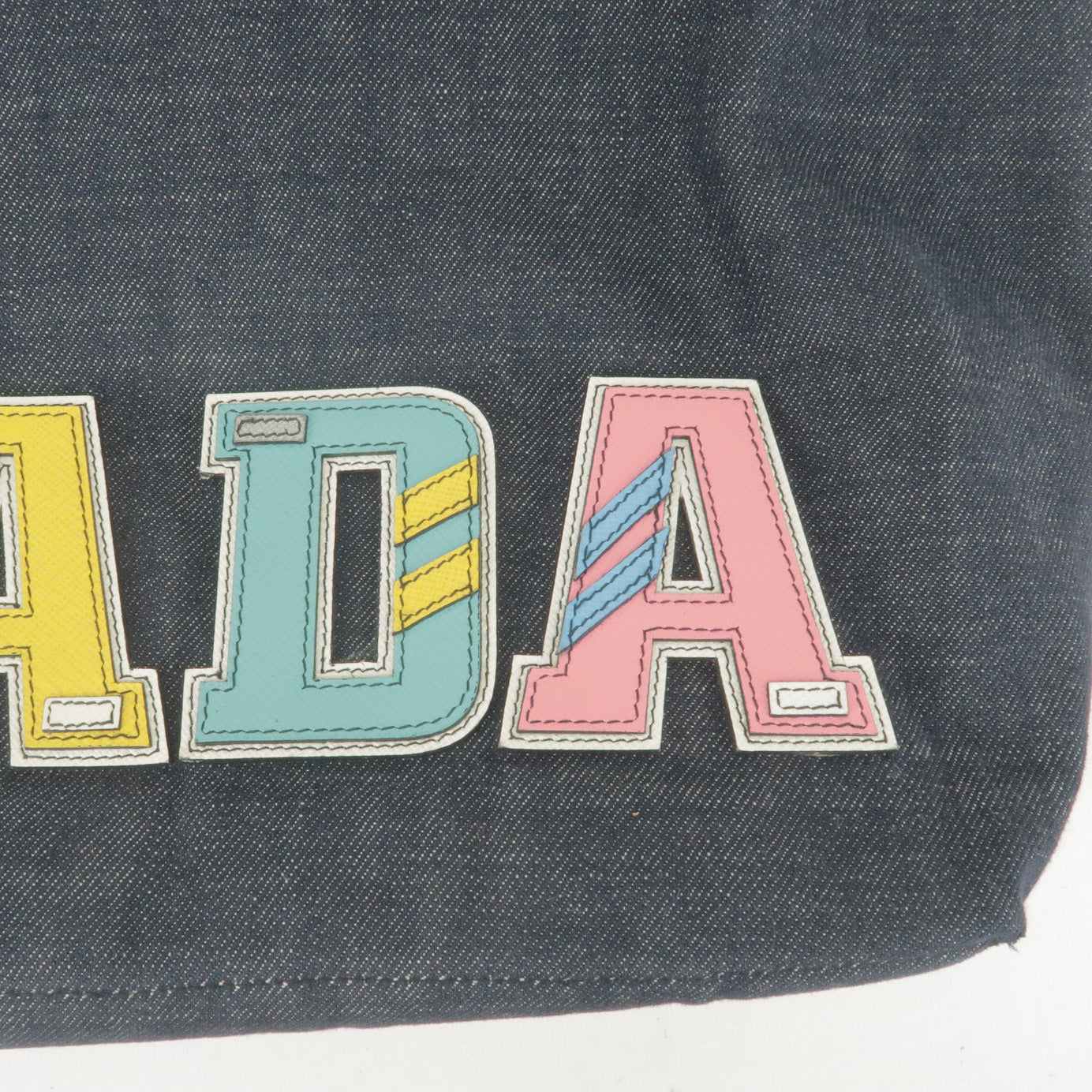 Prada Logo Denim Leather Tote Bag Hand Bag With Pouch 1BG106