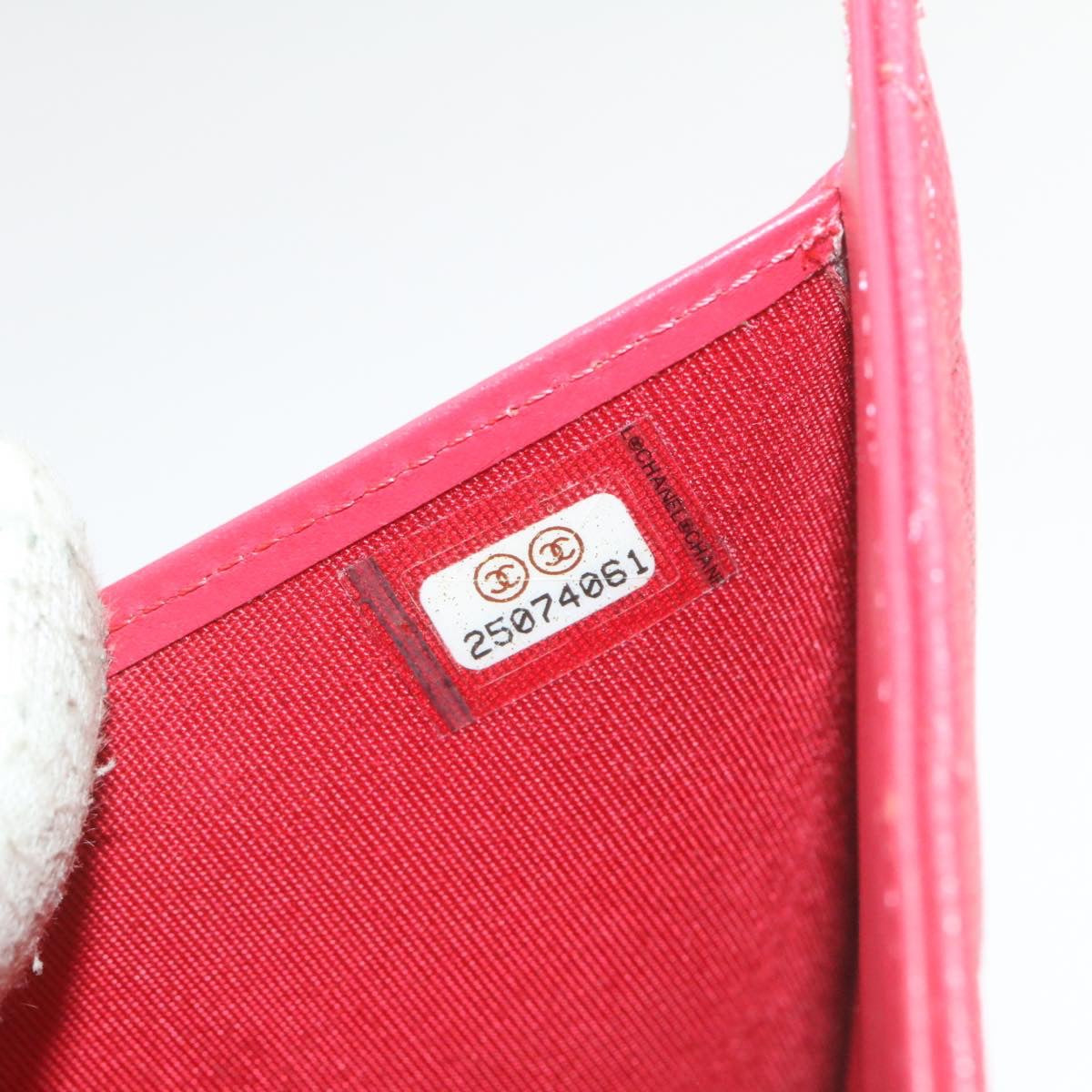 CHANEL Caviar Skin Matelasse Wallet Pink Red CC  18734A