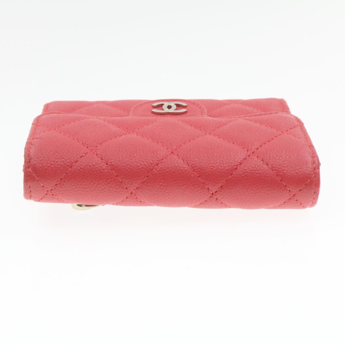 CHANEL Caviar Skin Matelasse Wallet Pink Red CC  18734A