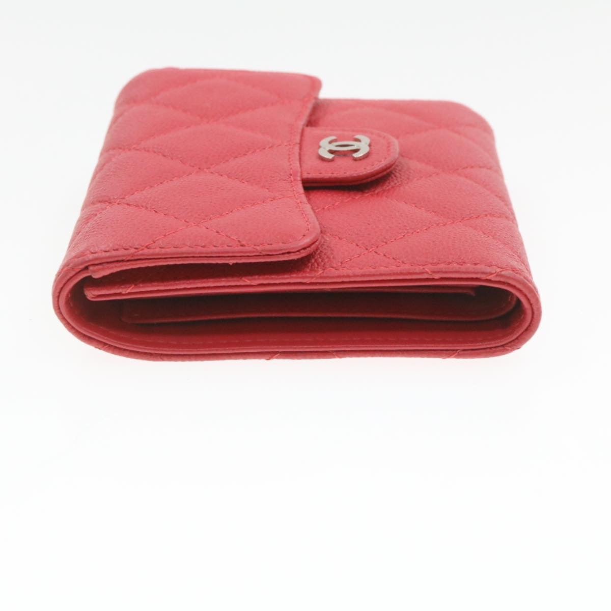 CHANEL Caviar Skin Matelasse Wallet Pink Red CC  18734A