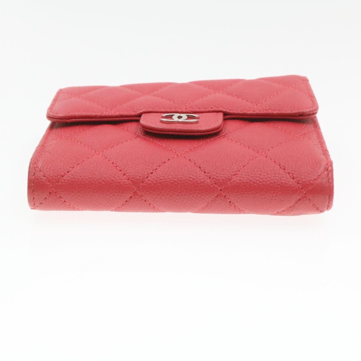 CHANEL Caviar Skin Matelasse Wallet Pink Red CC  18734A