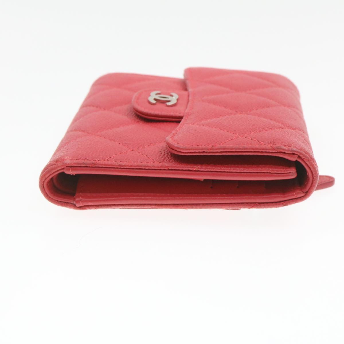 CHANEL Caviar Skin Matelasse Wallet Pink Red CC  18734A