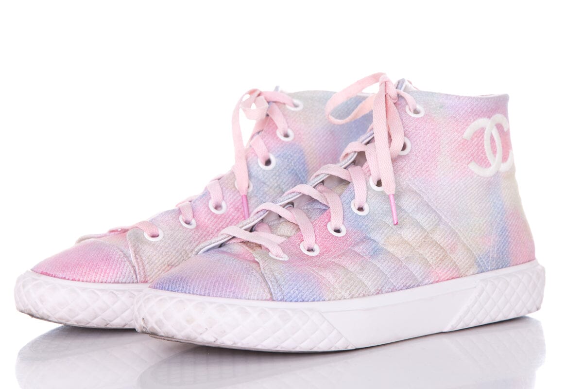 Chanel Multicolor Canvas Tie Dye High Top Sneakers SZ 39.5