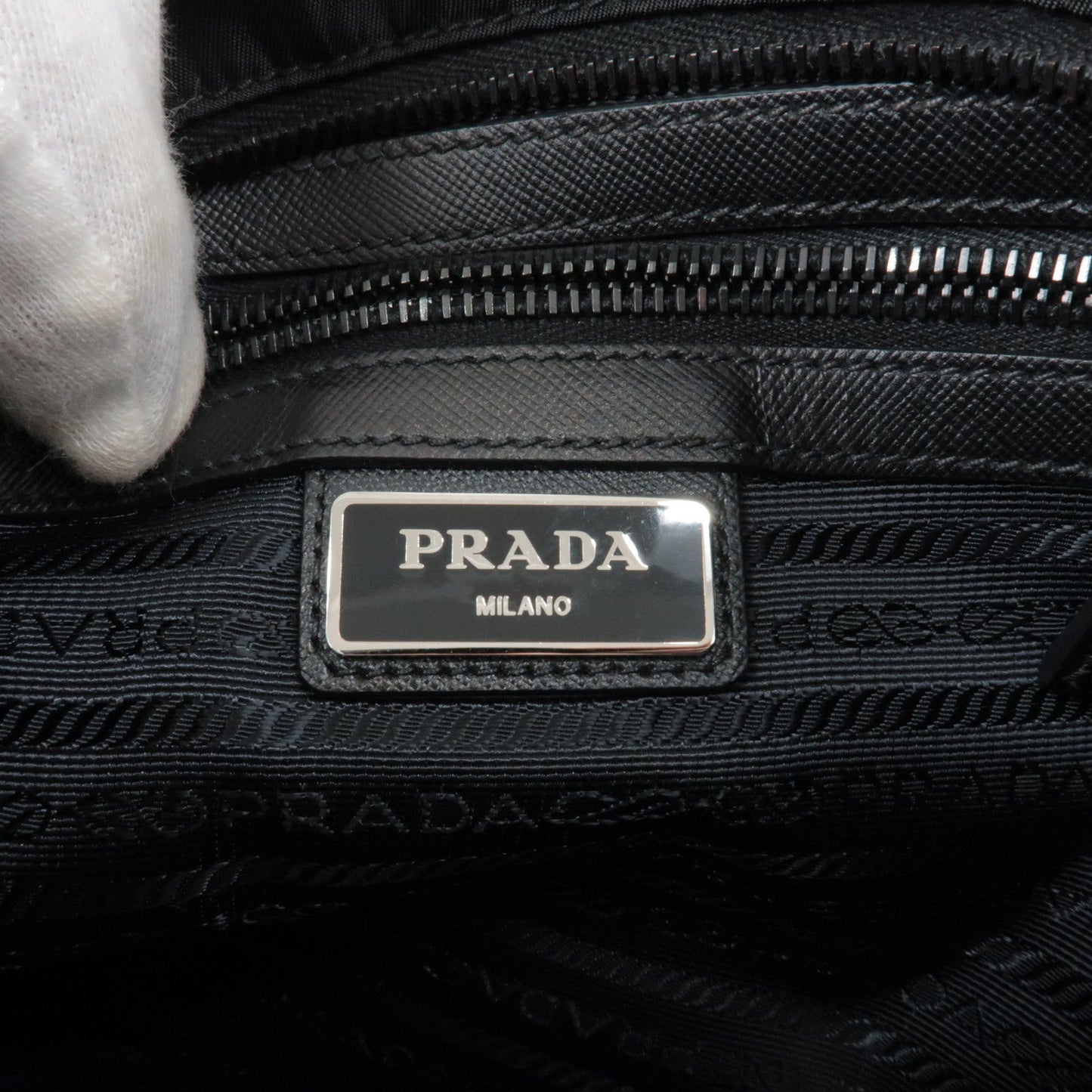 Prada Logo Nylon Leather Shoulder Bag Purse NERO Black