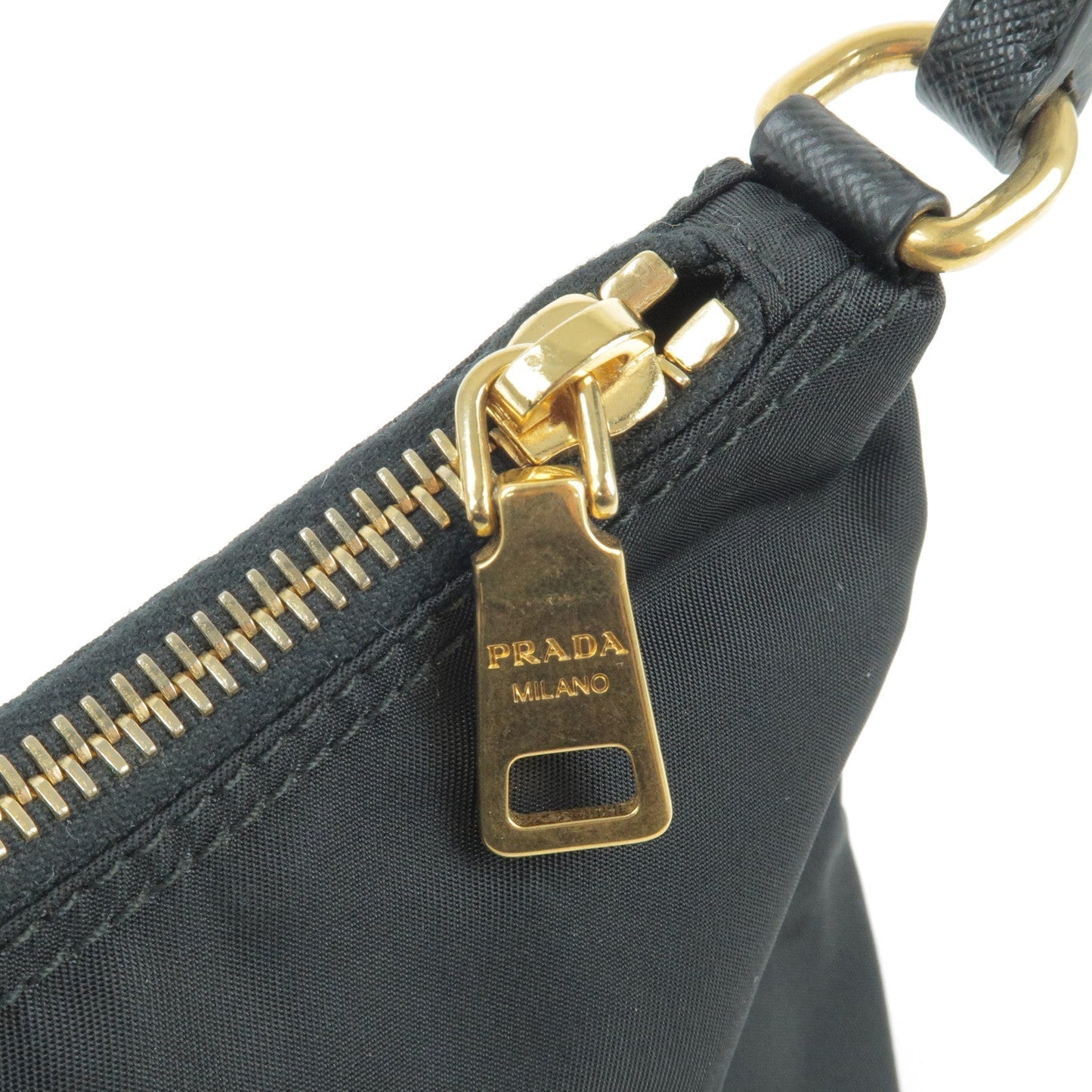 Prada Nylon Leather Hand Bag Pouch NERO Black 1N1413