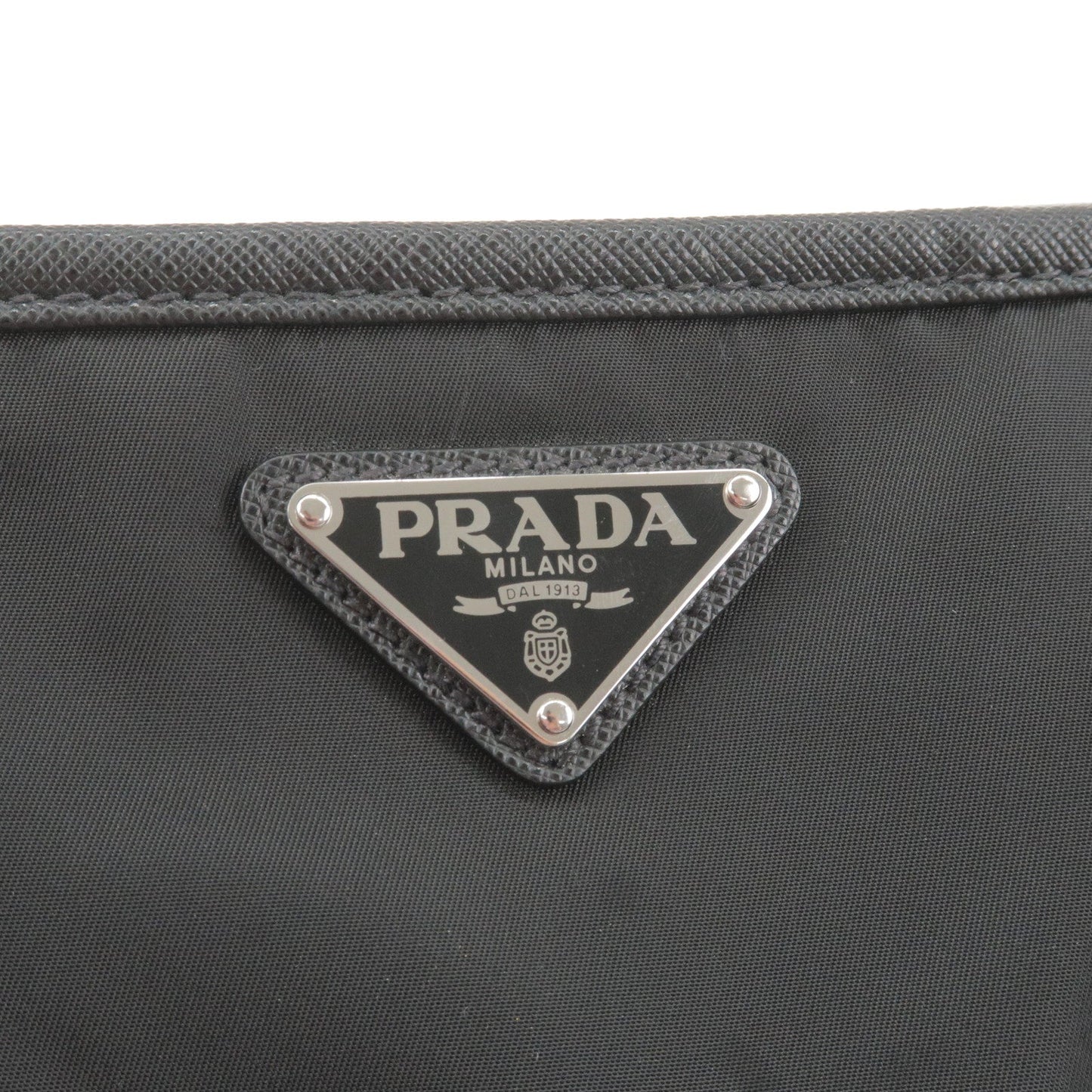 Prada Logo Nylon Leather Tote Bag NERO Black 2VG034