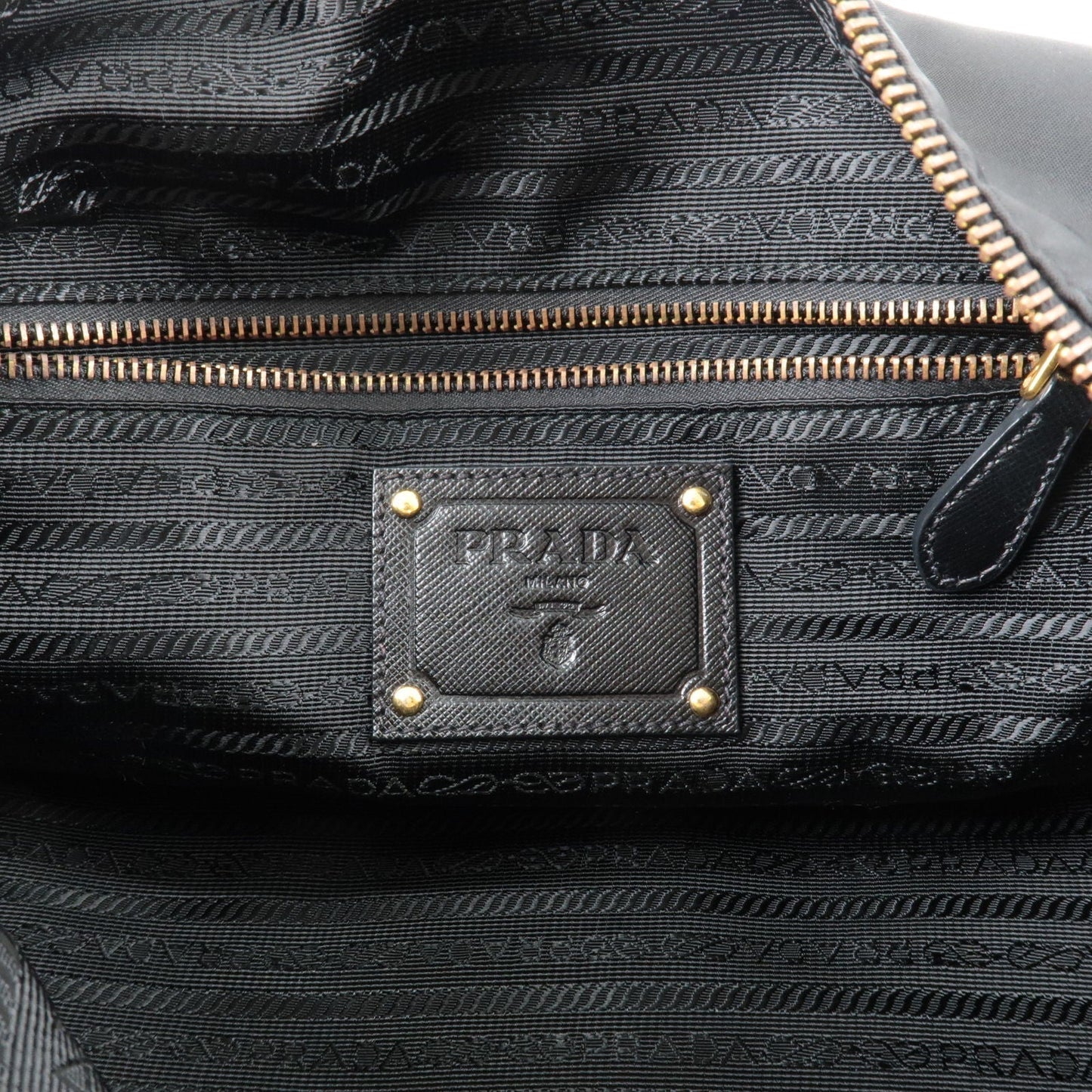 Prada Logo Nylon Leather Boston Bag Hand Bag Black BL0567