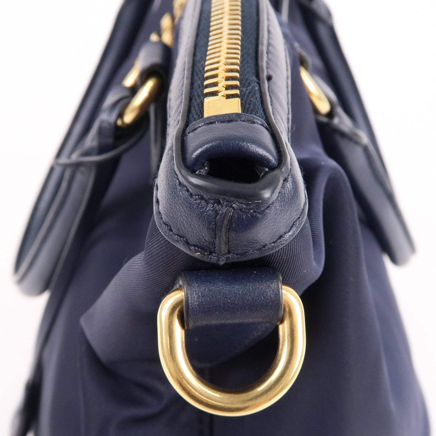 Prada Nylon Leaether Tote Bag Shoulder Bag Navy 1BC060