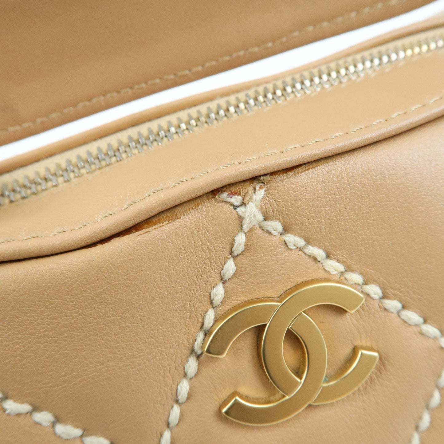 CHANEL Wild Stich Lambskin Shoulder Bag Hand Bag Beige A20663