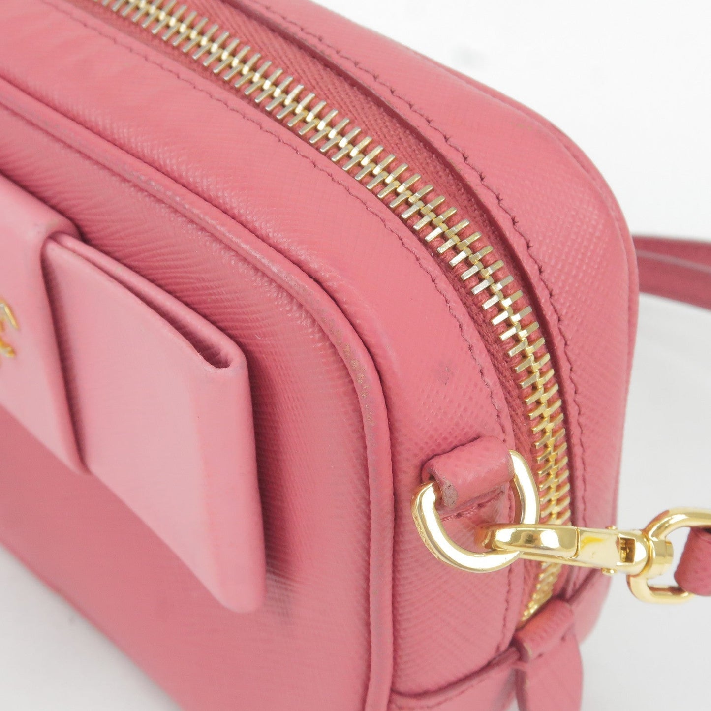 Prada Bow Ribbon Leather Shoulder Bag Purse Pink