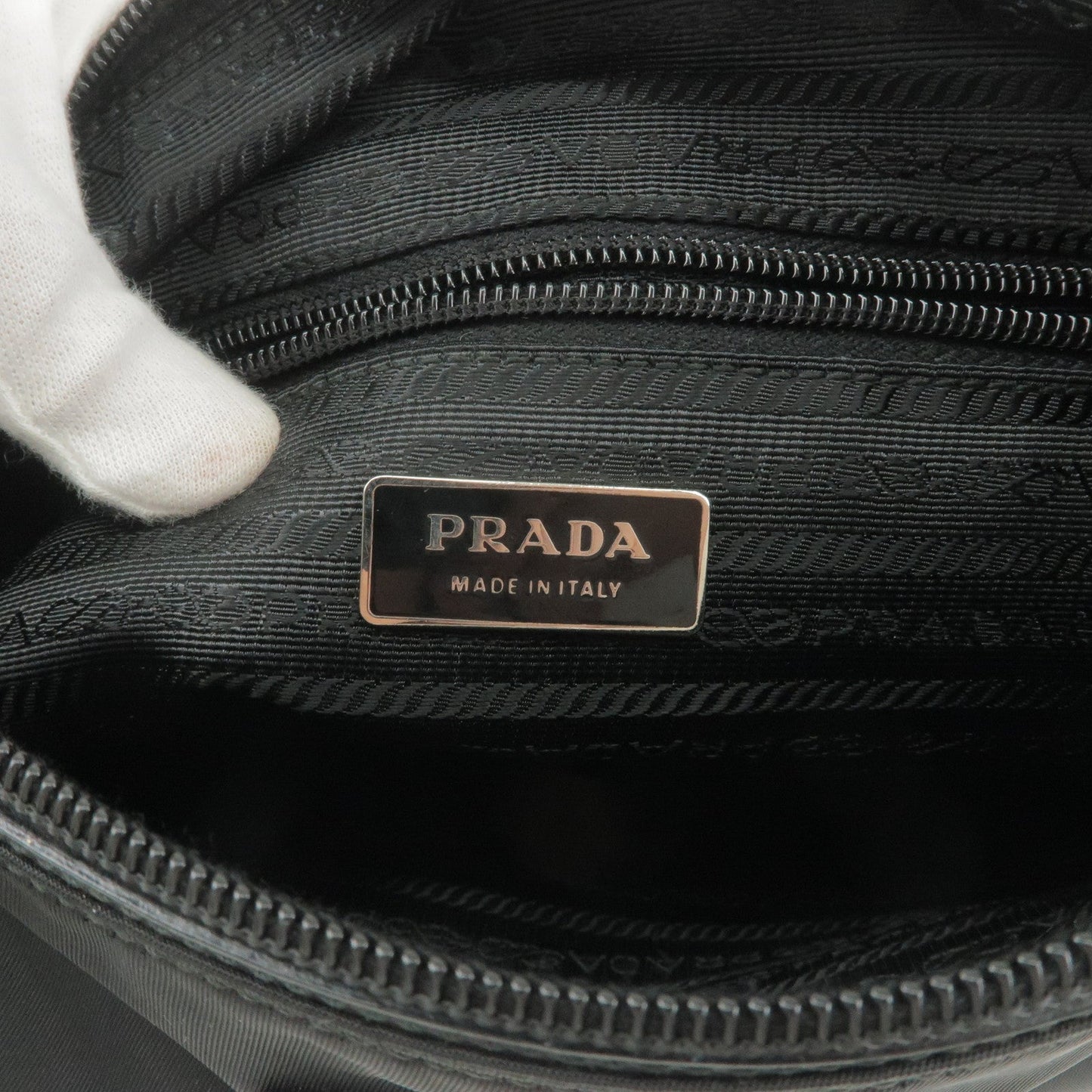 Prada Logo Nylon Leather Shoulder Bag Black Detachable Strap