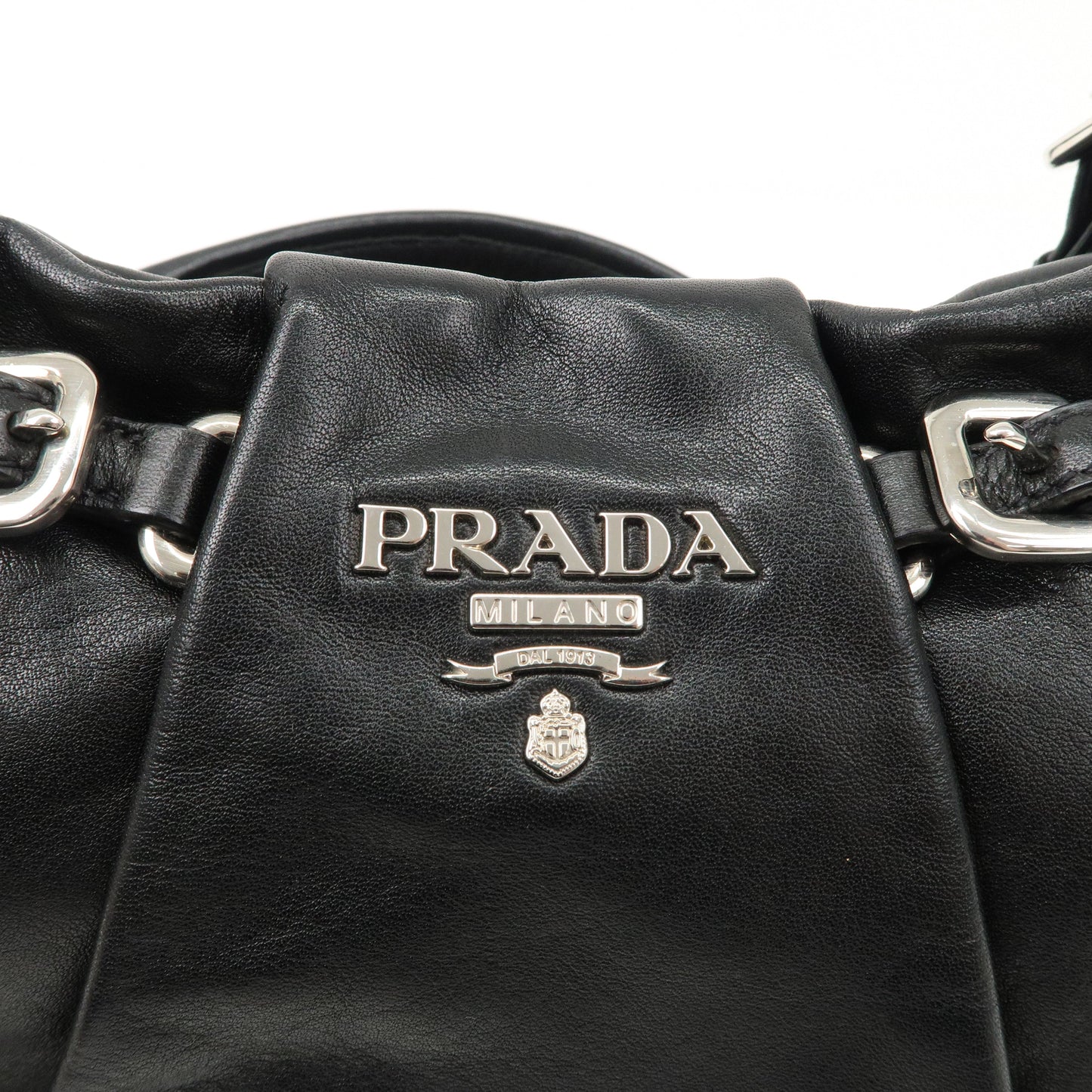 Prada Logo Leather Shoulder Bag Hand Bag Black BR3795