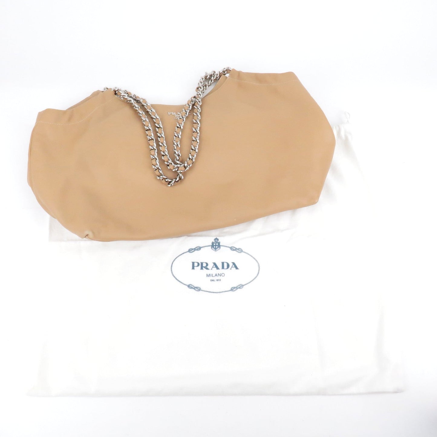 Prada Logo Leather Chain Tote Bag Beige