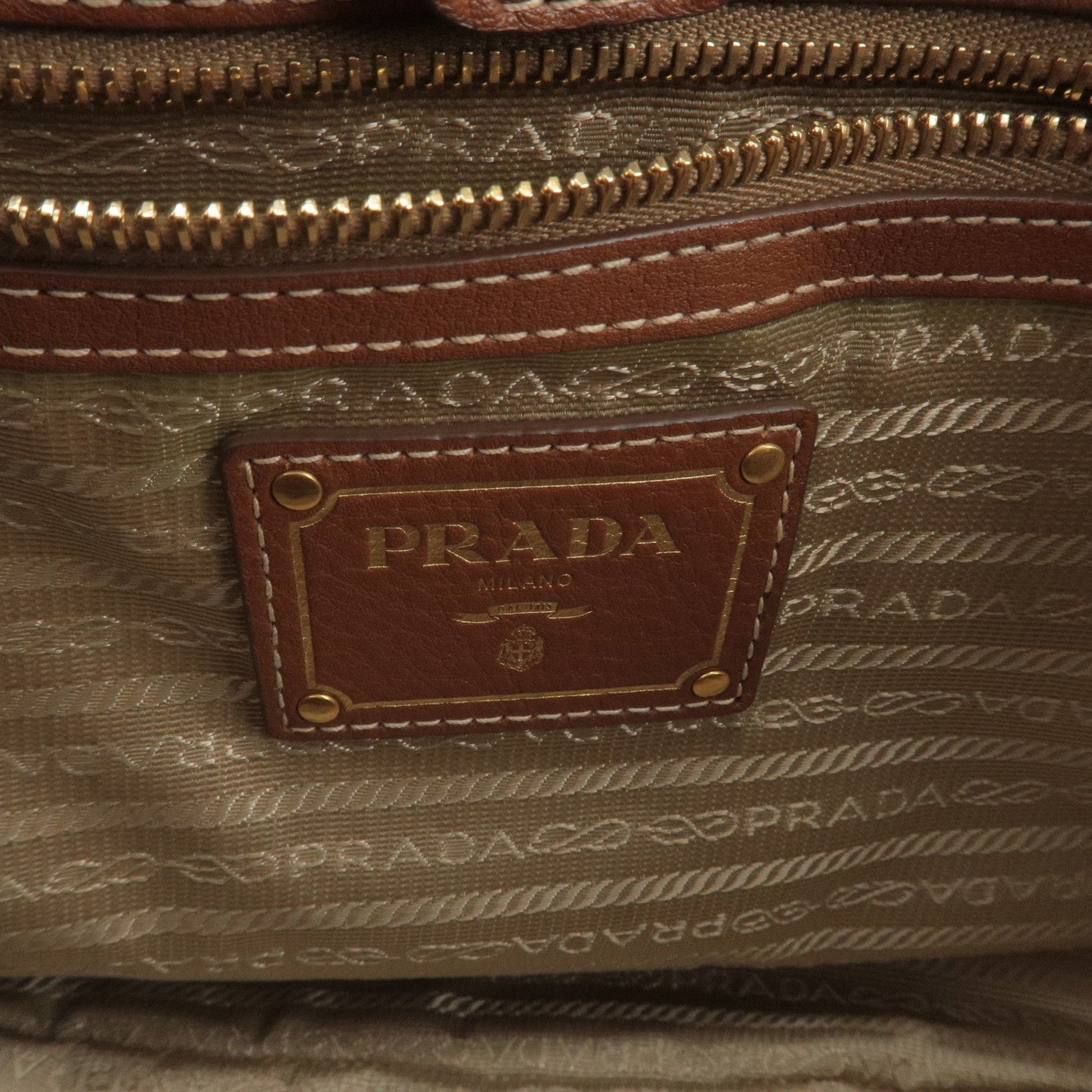 Prada Logo Jacquard Leather Tote Bag Hand Bag Brown BR4635