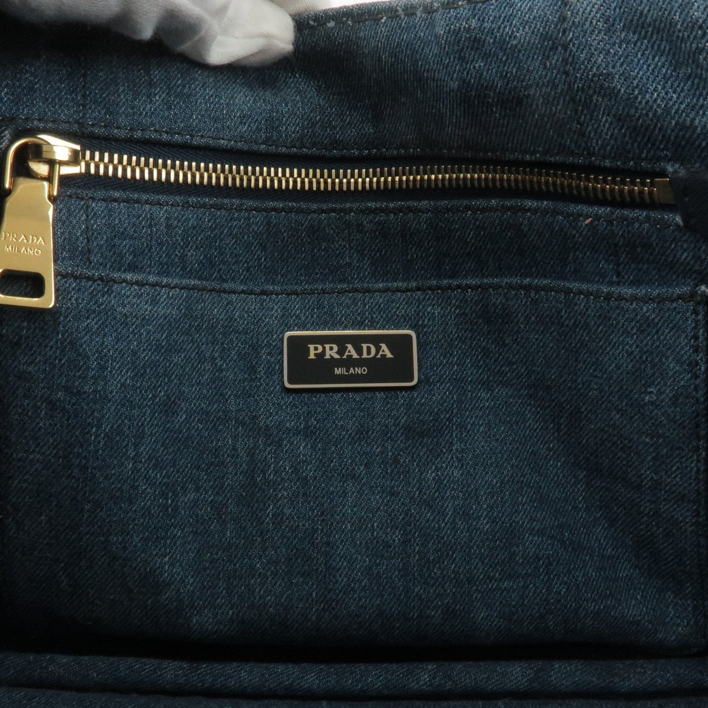 Prada Logo Denim Canapa Mini Hand Bag Tote Bag Blue 1BG439