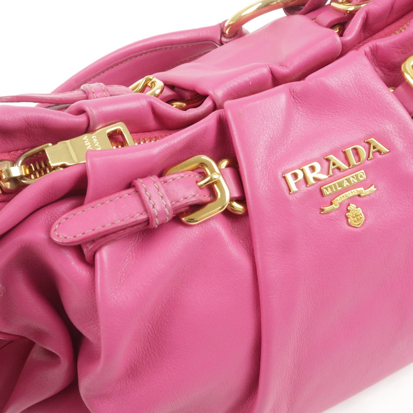 Prada Logo Leather Shoulder Bag Pink Gold BR3795