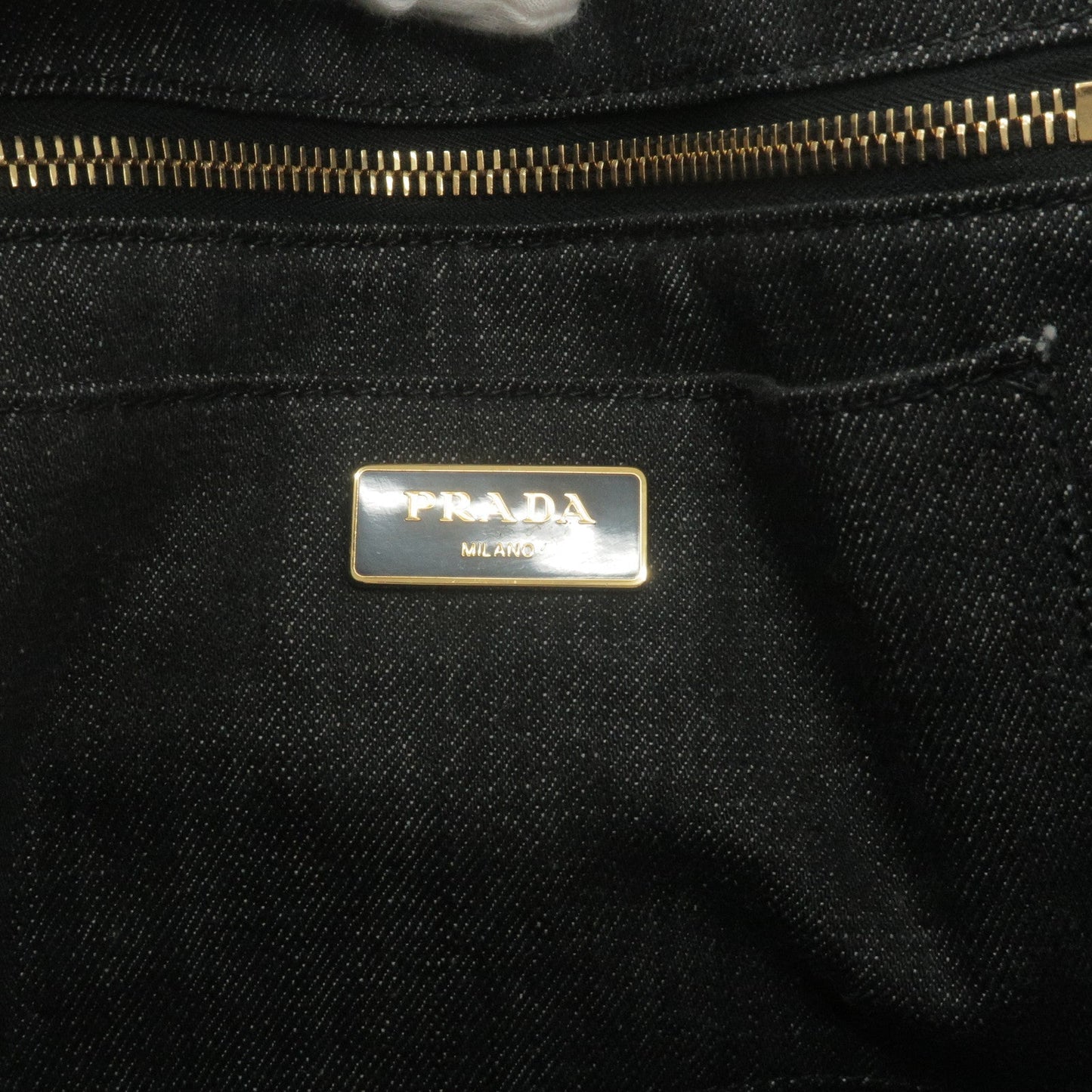 Prada Logo Canapa Denim Tote Bag Hand Bag NERO Black B2642B