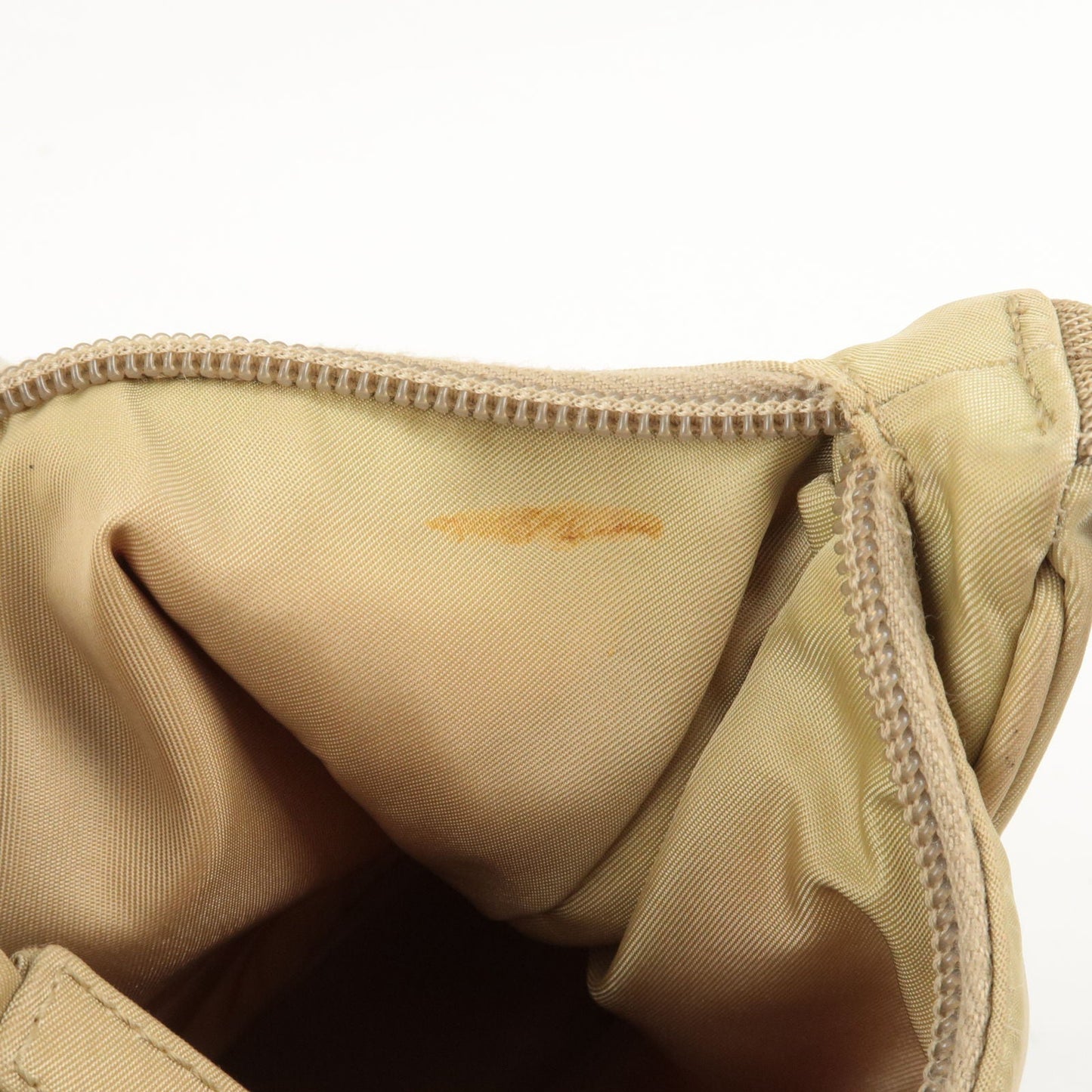 Prada Logo Nylon Hand Bag Pouch Beige