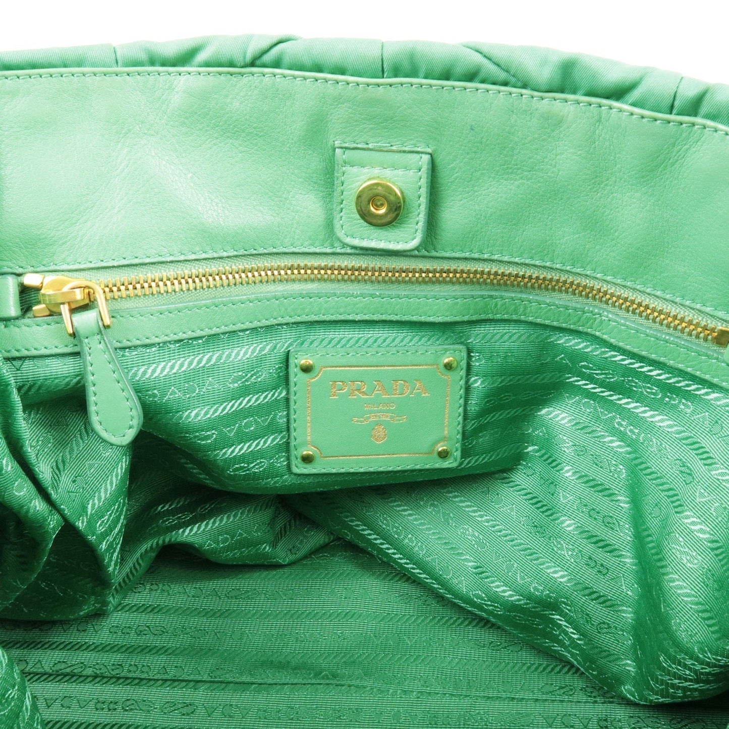 Prada Logo Nylon Leather Chain Tote Bag Green BR4383