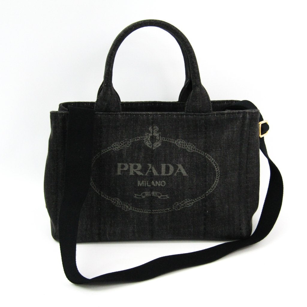 Prada Black Denim Canapa Tote (SHA-16737)