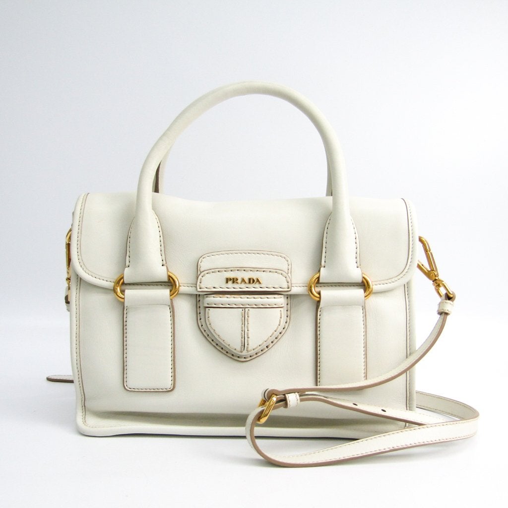 Prada White Calf Leather Small Shoulder Tote (SHA14452)