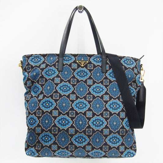 Prada Blue Printed Nylon Tote  (SHA-20429)