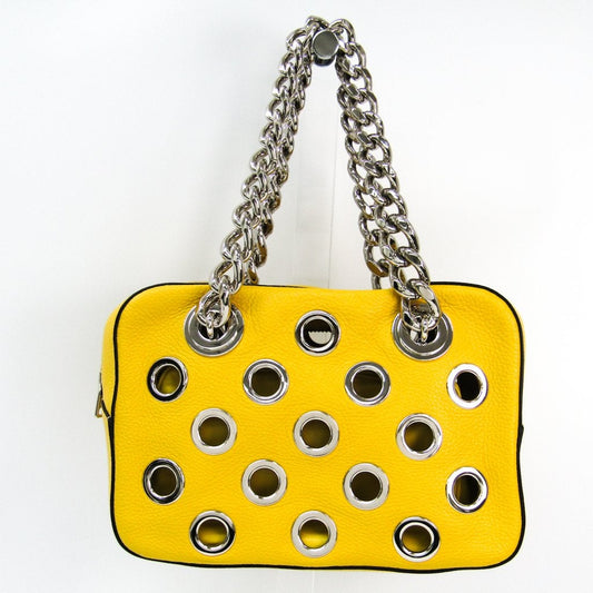 Prada Yellow Leather Grommet Chain Shoulder Bag (SHA12149)