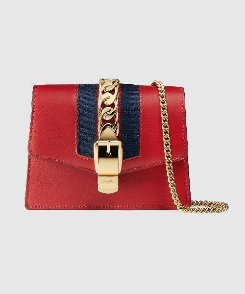 Gucci SyLouis Vuittonie Leather Mini Chain Bag Hibiscus Red