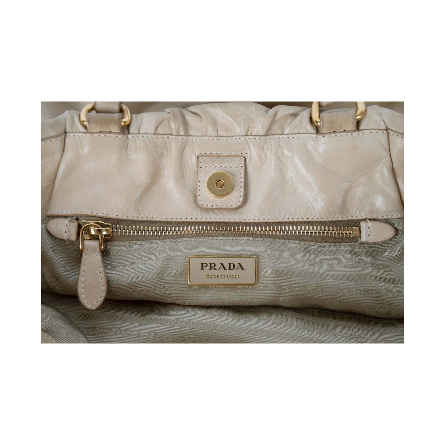 PRADA Prada Beige Leather Hobo Handbag with Strap