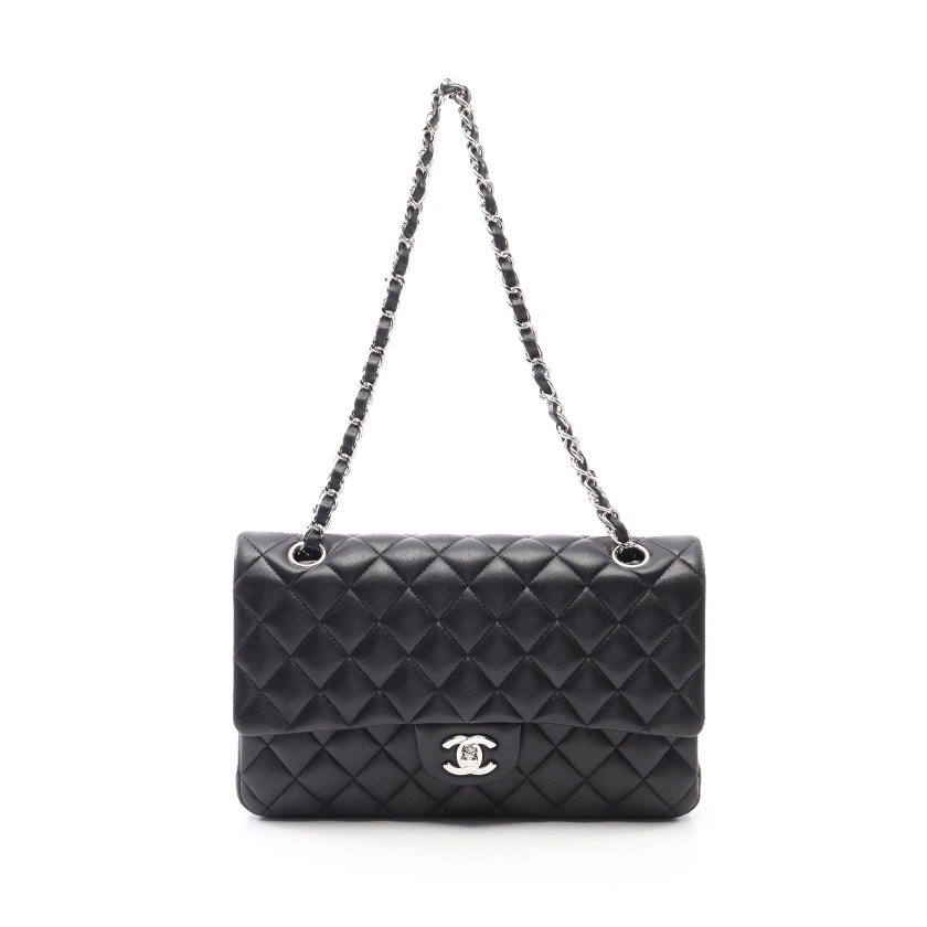 Chanel Classic Double Flap Bag, Black Lambskin, Medium