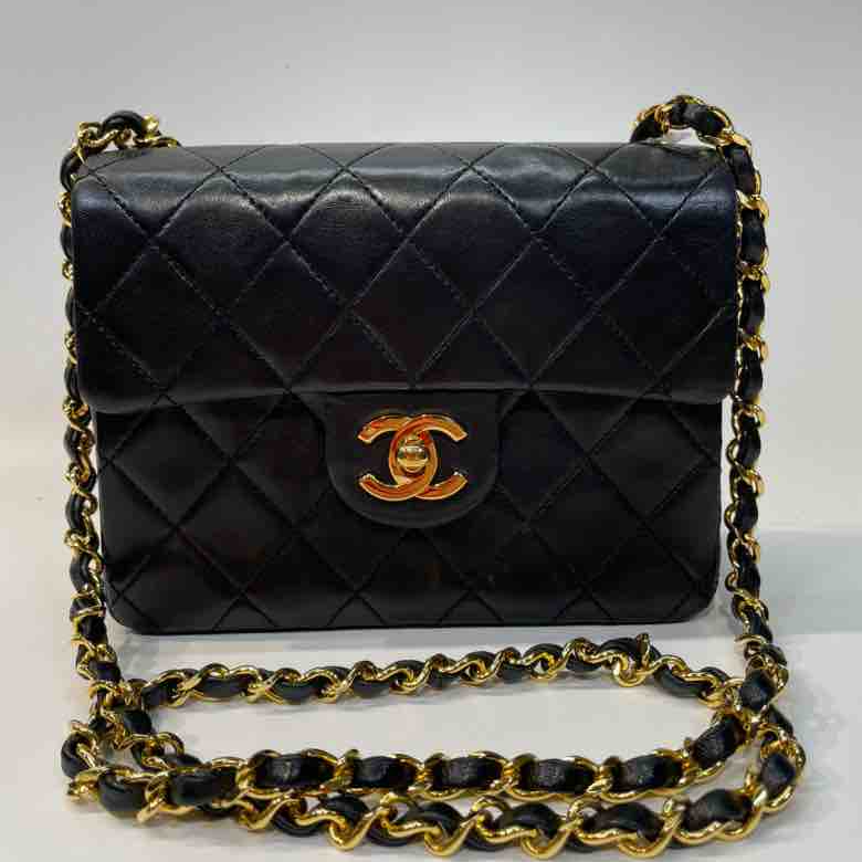 Chanel Classic Flap Shoulder Bag, Black Lambskin, Mini