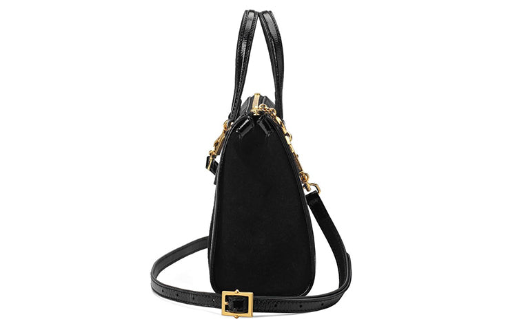 (WMNS) GUCCI Ophidia Gold Label Logo Stripe Webbing Suede Patent Leather Tote Small Black Handbag 547551-D6ZYB-1060