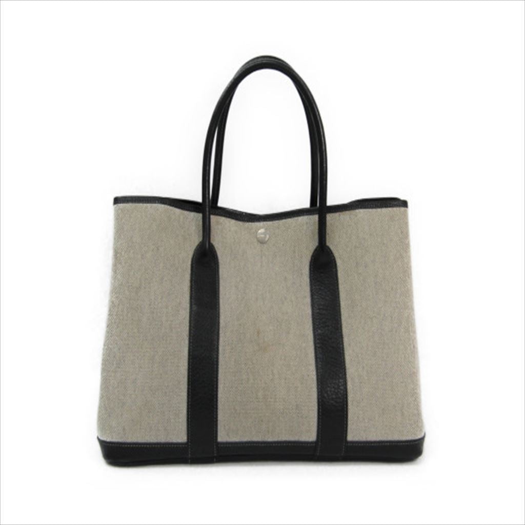 Hermes Gray/Black Canvas Garden Party 36 Tote (SHA11239)