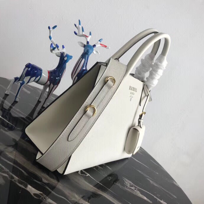 Prada Large Monochrome Bag In White Saffiano Leather