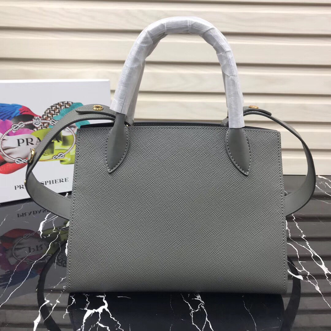 Prada Monochrome Bag In Grey Saffiano Leather