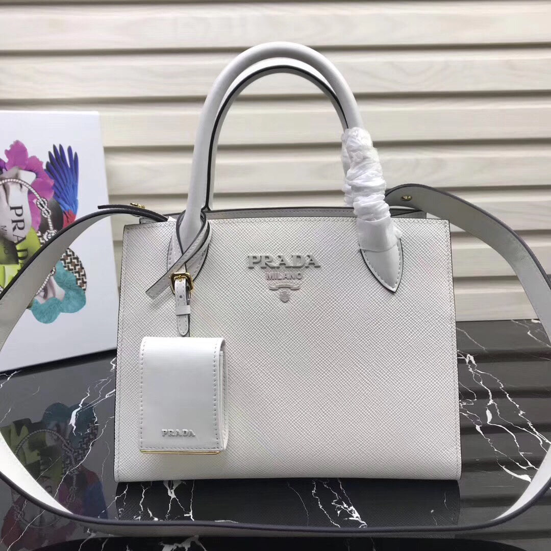 Prada Monochrome Bag In White Saffiano Leather