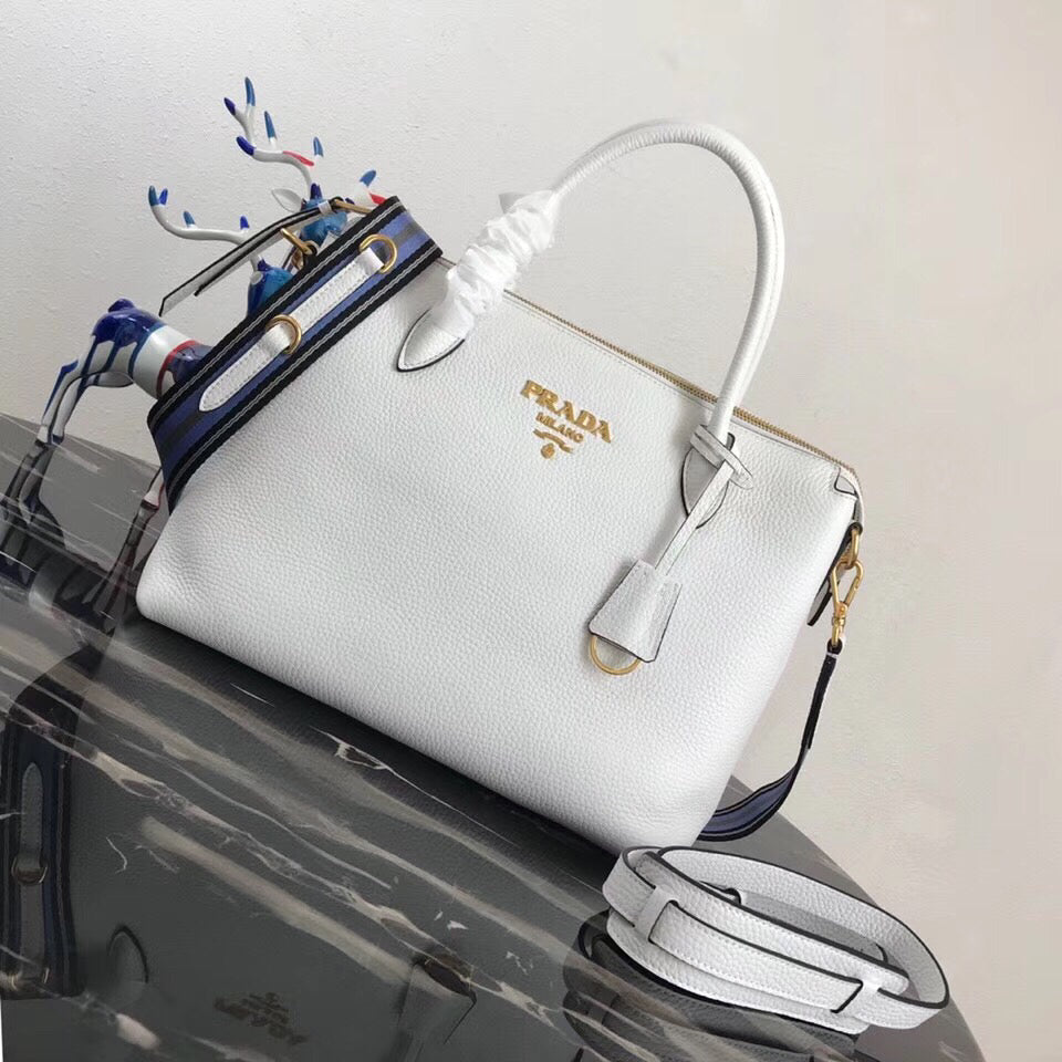 Prada White Calf Leather Top Handle Bag