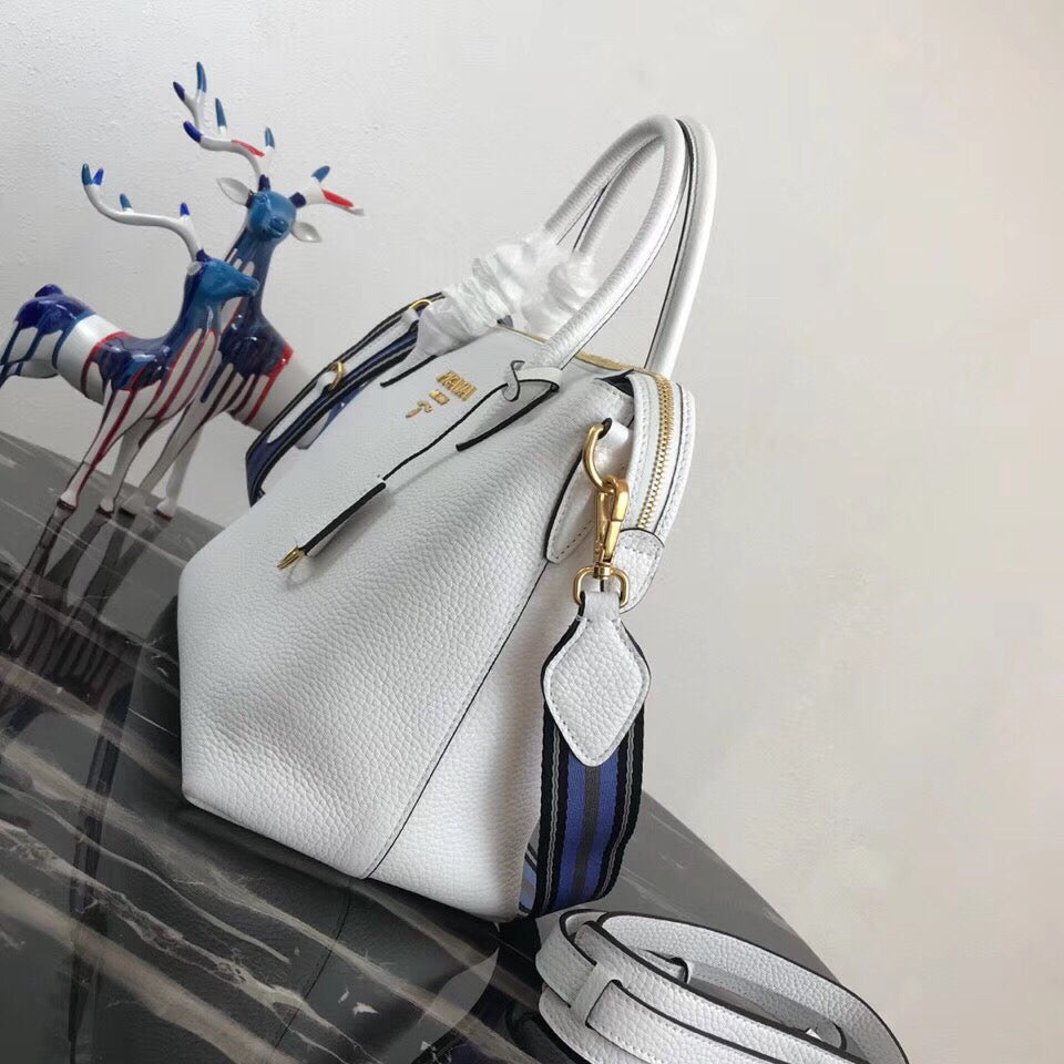 Prada White Calf Leather Top Handle Bag