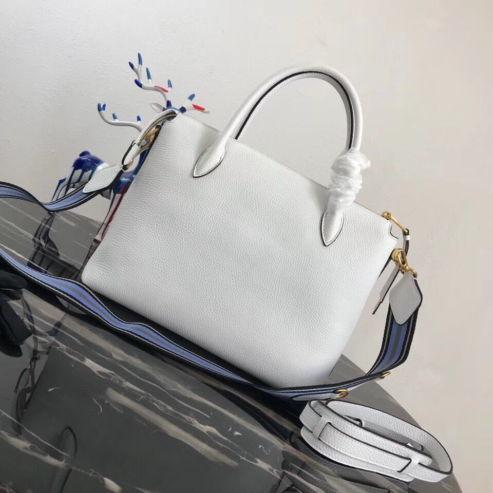 Prada White Calf Leather Top Handle Bag