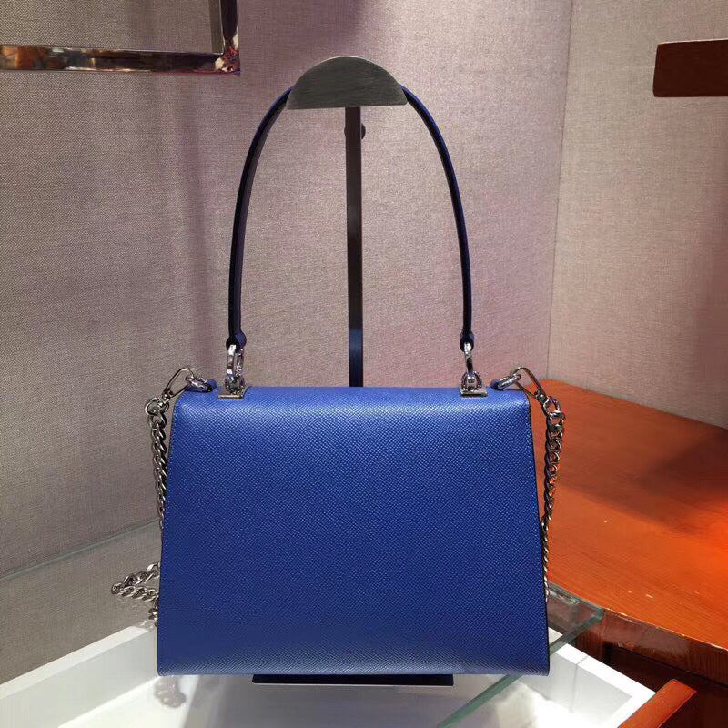 Prada Monochrome Top Handle Bag In Blue Saffiano Leather