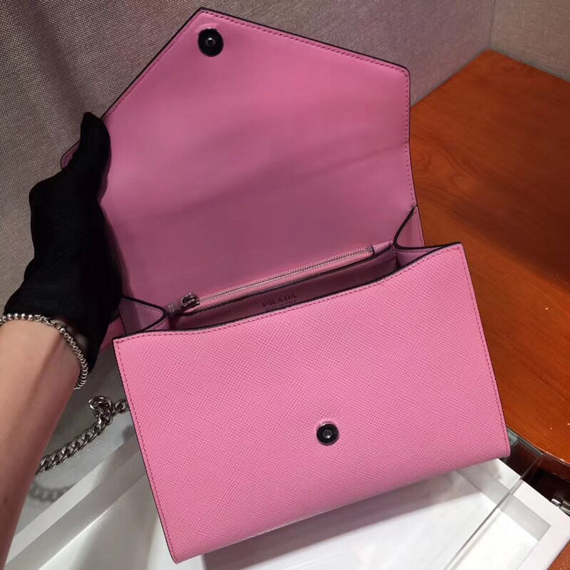 Prada Monochrome Top Handle Bag In Pink Saffiano Leather